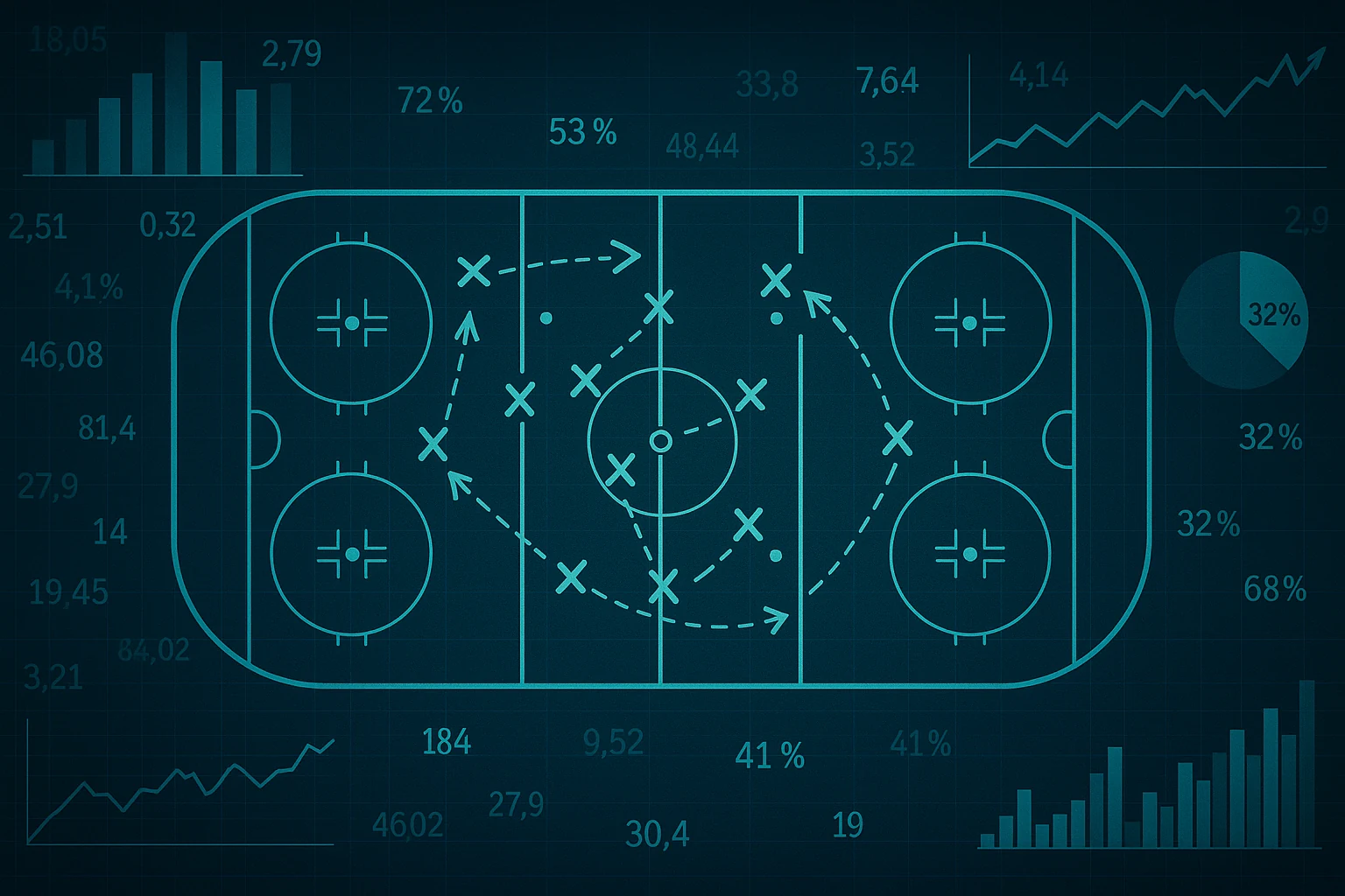 Strategische hockey analyse met tactische diagrammen en statistische grafieken
