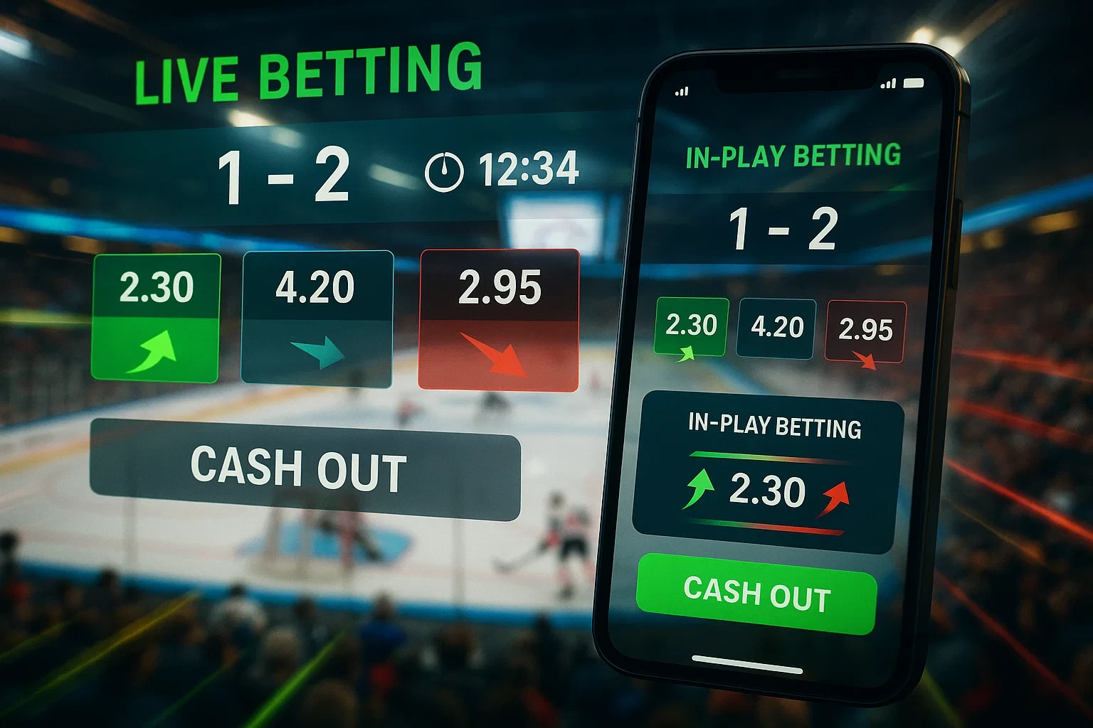 Live wedden interface met realtime hockey odds bewegingen en cash-out optie