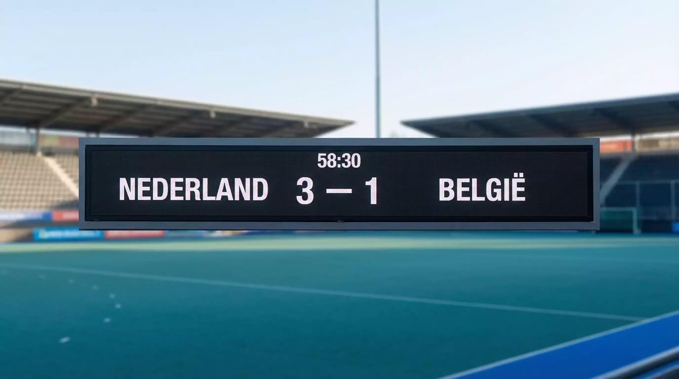 Hockeyscoreboard met wedstrijdstand tijdens een wedstrijd