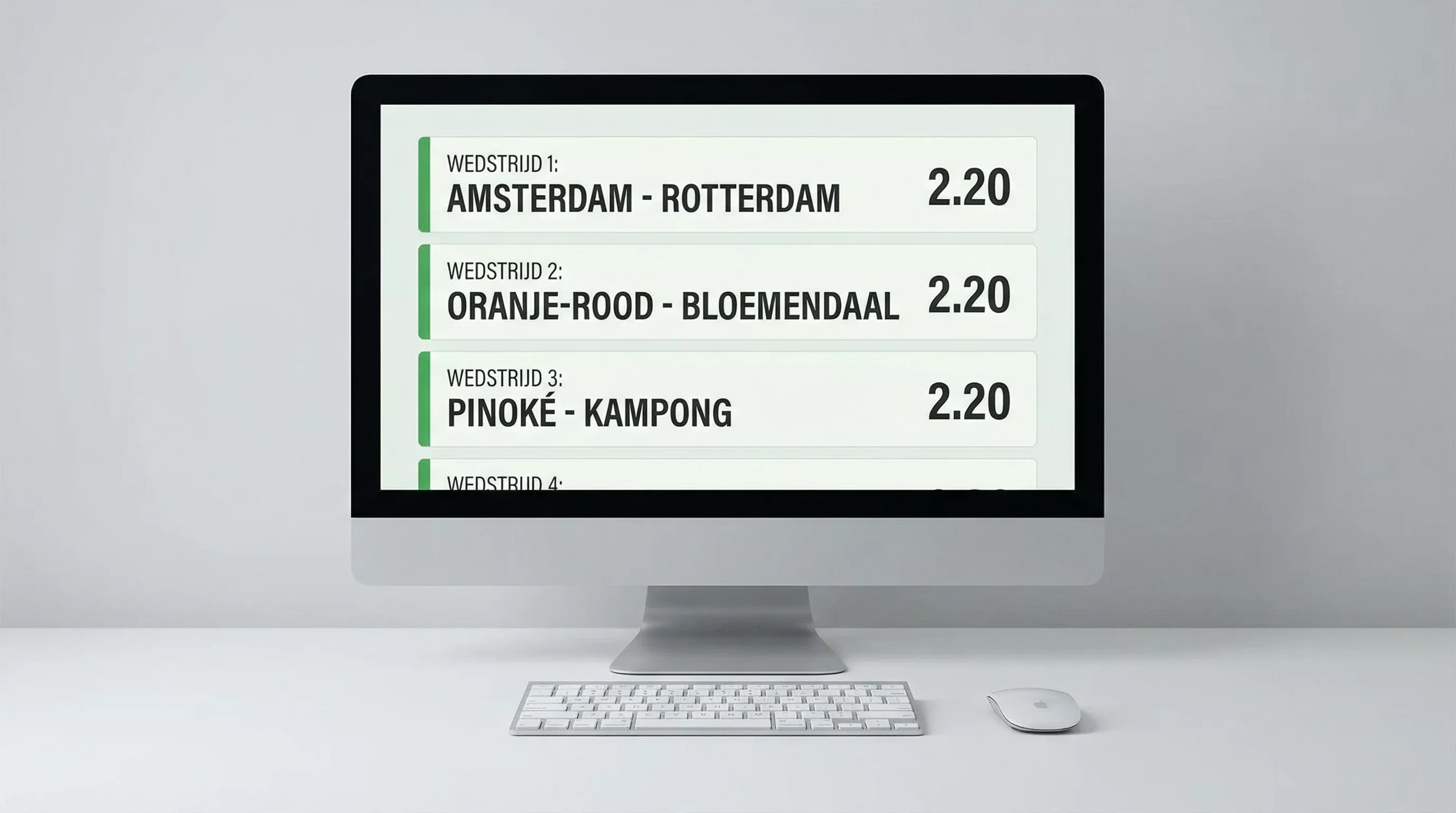Computerscherm met wedstrijdoverzicht en quoteringen voor hockeywedstrijden