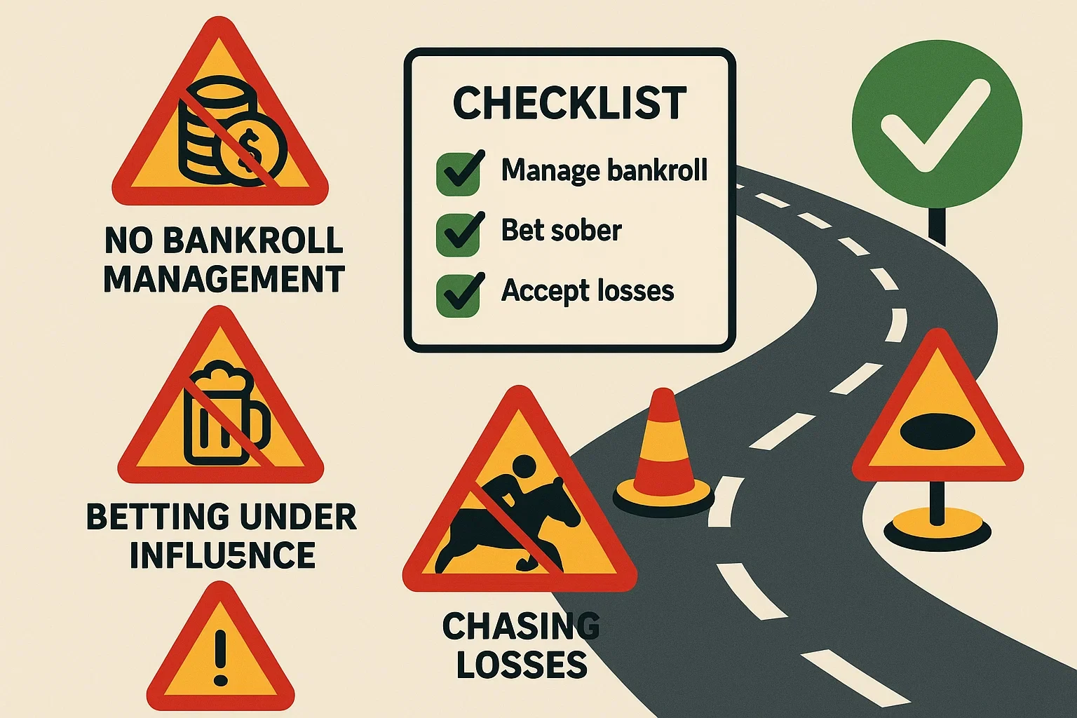 Waarschuwingsborden voor veelgemaakte wedden fouten met checklist voor verbetering